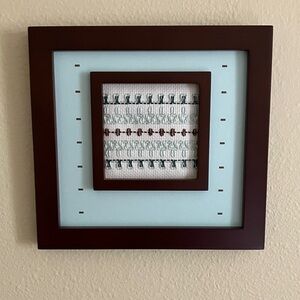 Hand Crafted Brown and Light Blue Framed Textile Wall Art in